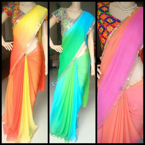 #multicolour #chiffon #saree #kutch #blouse #zatwa Multicolour Saree Blouse Design, Bollywood Chiffon Saree, Multicolour Blouse Design, Multicolour Blouse, Saree Kutch, Plain Chiffon Saree, Bollywood Designer Sarees, Indian Sari Dress, Sari Dress