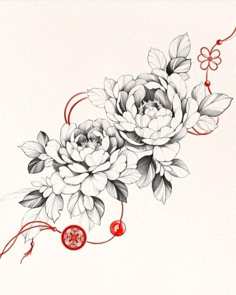 Vietnamese Tattoo, Ink Tattoo Design, Charm Tattoo, Red Ink Tattoo, Red Tattoo Ideas, Japanese Flower Tattoo, Minimal Tattoo Design, Beautiful Flower Tattoos, Red Tattoo