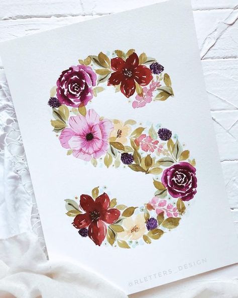 Watercolour Monogram, Letter Watercolor, Floral Monogram Letter, Monogram Painting, Paintings For Beginners, Watercolor Monogram, Nursery Art Decor, Watercolor Blog, Watercolour Ideas