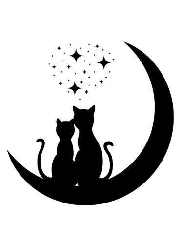 Two Cats On A Moon Tattoo, Moon Cat Drawing, Witchy Cat Tattoo, Tattoos Moon, Silhouette Printables, Belly Button Tattoo, Cat On The Moon, Sun Dial, Cat And Moon