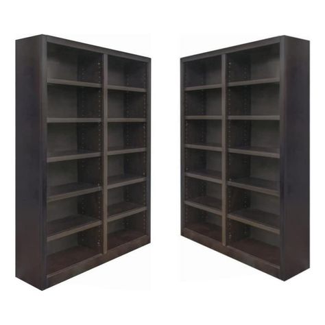 PRICES MAY VARY. Traditional 84" Tall 12-Shelf Double Wide Wood Bookcase in Espresso x 2. Materials: Genuine wood veneers and solid wood molding 10 step polyurethane espresso finish 10 adjustable shelves and 2 fixed shelves to accommodate large and small items Quick, simple assembly with dowels, camlocks and an engineered wood back panel that is more durable than the cardboard on most ready to assemble bookcases  Included Items:  - Traditional 84" Tall 12-Shelf Double Wide Wood Bookcase in Espre Traditional Bookcases, Floor To Ceiling Bookshelves, Wide Bookcase, Office Bookshelves, Tall Shelves, Bookcases For Sale, Veneer Panels, Standing Shelves, Wood Bookcase