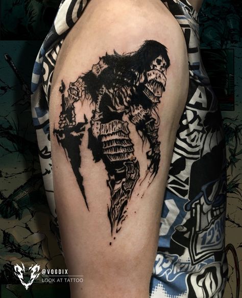 made a tattoo of Dark wraithfrom Dark souks💀 Wraith Tattoo, Games Tattoo, A Tattoo, Skull Tattoo, Japan, Tattoos, Black, Design