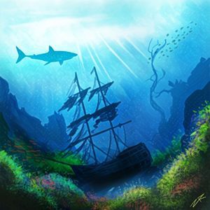 Forbidden Shipwreck - Zach Robison - Paintings & Prints, Landscapes & Nature, Beach & Ocean, Underwater - ArtPal Underwater Shipwreck, Underwater Tattoo, Underwater Drawing, Underwater Paintings, Ocean Mural, Fish Room, Ship Wreck, Ocean Drawing, Underwater Pictures