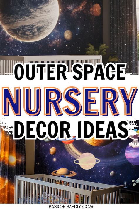 Find 25 outer space nursery decor ideas that are out of this world. These space room ideas are perfect for boys, girls, and a gender-neutral nursery! From modern artwork to galaxy-inspired wall decals, explore inspiration for accent walls, starry ceilings, celestial murals, and space themed nursery bedding. Get inspired with wall art ideas, nursery rugs, lighting, and space themed wallpaper. These baby room themes bring the magic of outer space right into your baby's new nursery. Space Room Ideas, Themed Nursery Ideas, Space Themed Wallpaper, Starry Ceiling, Space Nursery Decor, Nursery Decor Ideas, Outer Space Nursery, Cool Kids Bedrooms, Baby Room Themes