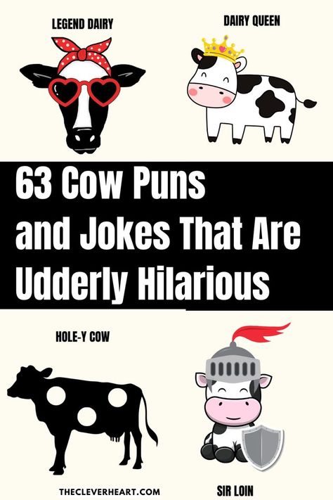 cow puns Cow Jokes, Cow Puns, Corny Puns, Love Puns, Funny Cow, Cute Puns, Puns Jokes, Dairy Queen, Cows Funny