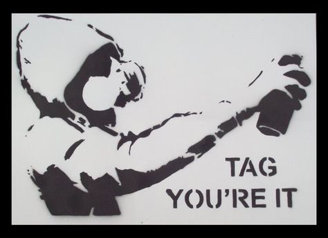 "Tag, you're it" stencil Graffiti Stencil Template, Graffiti Stencil, Stencil Graffiti, Laser Cut Stencils, Crust Punk, Screen Painting, Stencils Printables, Stencil Templates, A Level Art