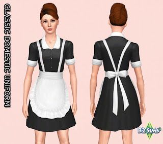 Classic British maid uniform. #b2sims #sims3 #ts3 #cas #createasim #clothing #femaleclothing #rockyhorror #rhps #magenta #maiduniform #maid #domestic Maid Outfit Sims 4 Cc, Rhps Magenta, Sims Car, House Keeper, Sims 3 Mods, Staff Uniforms, Maid Uniform, Sims Ideas, French Maid