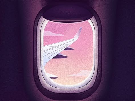 Window or Aisle? plane wing trip flight sunset grainy texture purple grain plane illustrator illustration Airplane Window Illustration, Plane Window Drawing, Airplane Window Painting, Airplane Window Drawing, Airplane Illustration, Window Illustration, Airplane Drawing, Plane Window, Window Drawing