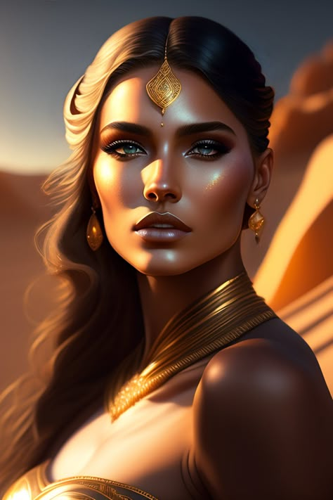 Focus Illustration, Egyptian Goddess Art, Quantum Energy, Greg Rutkowski, Gold Skin, Star Goddess, Queen Tattoo, Fantasy Hair, Egyptian Goddess