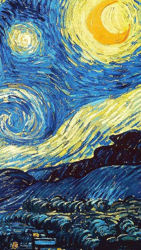 Night Painting Aesthetic, فنسنت فان جوخ, Van Gogh Wallpaper, Starry Night Wallpaper, الفن الرقمي, Arte Monster High, Starry Night Painting, Vincent Van Gogh Art, Painting Aesthetic