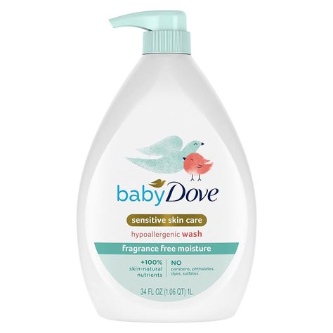 Baby Dove Sensitive Skin Care Baby Wash Fragrance Free Moisture For Baby Bath Time Fragrance Free and Hypoallergenic, Washes Away Bacteria 34 oz Dove Sensitive, Dove Sensitive Skin, Liquid Body Wash, Baby Body Wash, Baby Bath Time, Sensitive Skin Care, Baby Health, Baby Body, Baby Bath