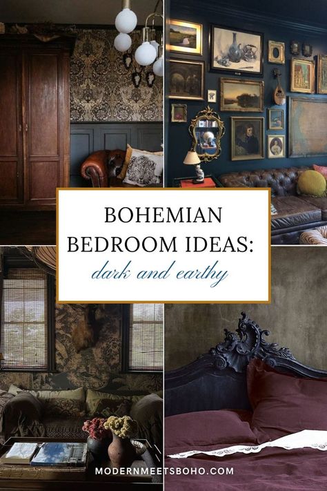 Loving these bohemian bedroom ideas, they are dark, earthy, and somewhat Victorian or gothic. Obsessed! Dark Moroccan Bedroom, Dark Earthy Bedroom Bohemian, Boho Gothic Bedroom, Bohemian Wall Colors, Bohemian Bedroom Aesthetic, Gothic Boho Bedroom, Dark Bohemian Bedroom, Cheap Boho Decor Ideas, Boho Decor Diy Cheap