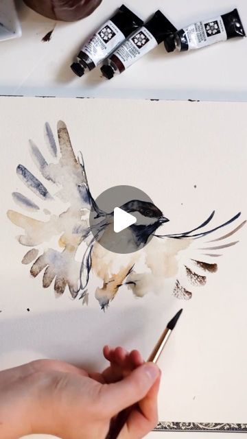 Flying Birds Watercolor, Watercolor Bird Flying, Aquarell Painting Ideas, Chickadee Flying, Watercolor Art Birds, Flying Birds Painting, Watercolor Birds Tutorial, Watercolor Wings, Bird Watercolor Art