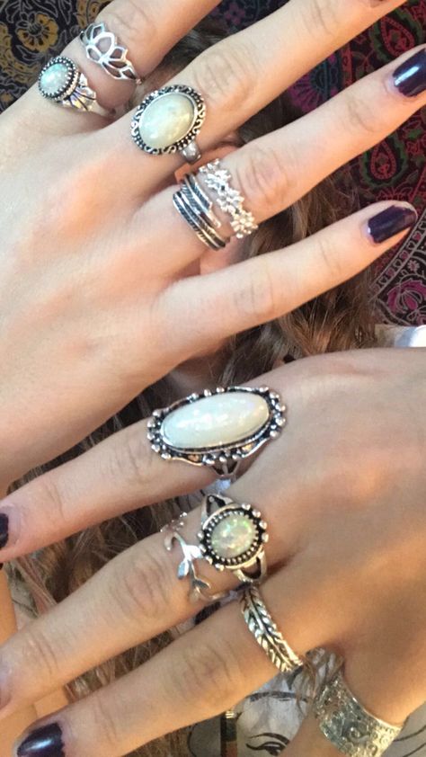 Silver Rings Aesthetic, Jewellery Nails, Funky Rings, Nails Rings, Rings Aesthetic, Hippie Rings, Cool Rings, Rings Boho, Formal Hair