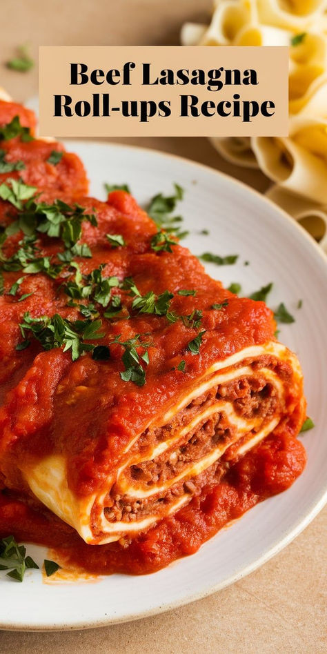 These Beef Lasagna Roll-Ups are an easy, delicious take on traditional lasagna. Each roll-up is stuffed with a savory beef mixture and baked to bubbly perfection. Lasagna Roll Ups For 2, Dairy Free Lasagna Roll Ups, Roll Up Lasagna Recipe, Lasagna Roll Ups Without Ricotta, Roll Up Lasagna, Dairy Free Lasagna, Beef Roll Ups, Lasagna Roll Ups, Beef Lasagna