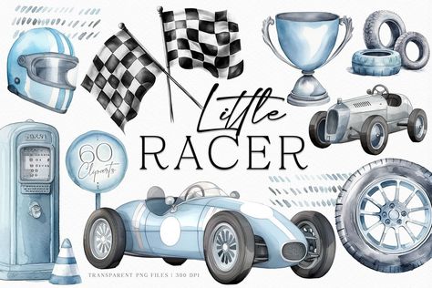 Captivating Creativity: Watercolor Animal Clipart Collection Cars Watercolor, Pompe A Essence, Course Automobile, Car Themes, Create Invitations, Vintage Race Car, Clipart Design, Cute Cars, Vintage Racing