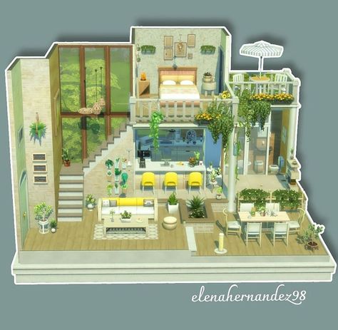 Sims 4 Loft House Outside, Sims 4 Under Stairs Ideas, Sims 4 House Renovations, Sims 4 Base Game Loft House, Sims 4 Houses Loft, Creative Sims 4 Builds, Loft Sims 4 House Plans, Sims 4 Tiny House Floor Plans With Loft, Sims 4 Asthetic Houses