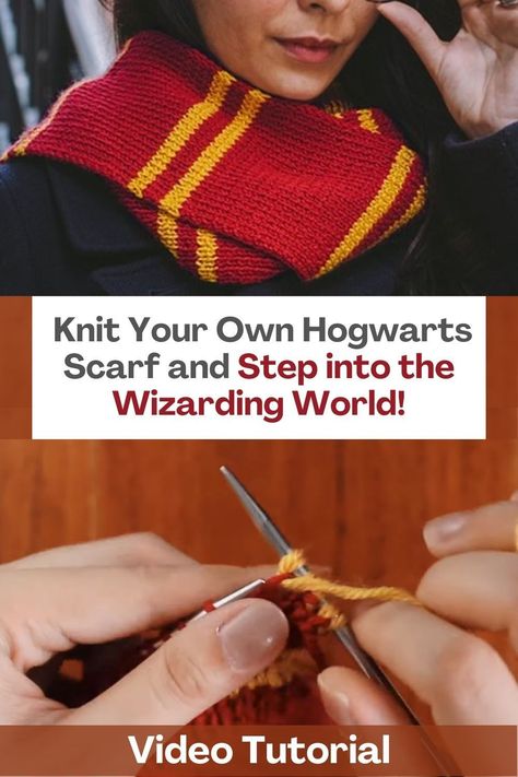 Are you a Harry Potter fan looking to add a magical touch to your wardrobe? Learn to knit this amazing Hogwarts scarf step by step with our incredible video tutorial! Perfect for beginners, this scarf will challenge your knitting skills and leave you with a stylish and modern accessory that you can wear every day or use to complete your Hogwarts cosplay. Crafted with a slipped selvage edge, this scarf has a polished and professional look that will impress all your friends. The slightly... Hogwarts Scarf Knitting Pattern, Knit Harry Potter Scarf, Harry Potter Knitting Patterns Free, Harry Potter Scarf Pattern, Hogwarts Cosplay, Hogwarts Scarf, Harry Potter Scarf, Cowl Knitting, Learn To Knit