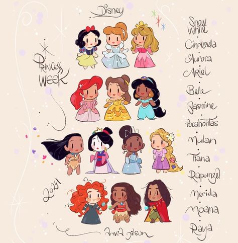 Disney Lovers! • Instagram Disney Princess Animation, All Disney Princesses Together, Disney Princess Art Sketches, All Princess Disney, Disney Princesses Together, Disney Girl Characters, Cute Disney Princess, Chibi Disney, Disney Doodles