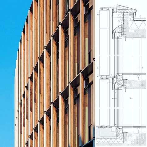 Wood Facade Detail, Wood Facade, Wooden Facade, Concept Models Architecture, Facade Material, Timber Structure, Architecture Concept Drawings, Timber Cladding, Construction Drawings