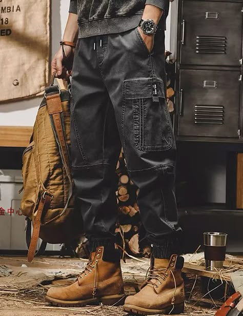 Men's Cargo Pants Cargo Trousers Techwear Pocket Drawstring Elastic Waist Plain Comfort Breathable Outdoor Daily Going out Cotton Blend Fashion Casual Black Khaki 2024 - $22.99 Men Shoes Aesthetic, Casual Work Pants, Cargo Pants Style, Men's Cargo Pants, Clothing Reference, Men Stylish Dress, Guys Clothing Styles, Mens Cargo, Cool Outfits For Men