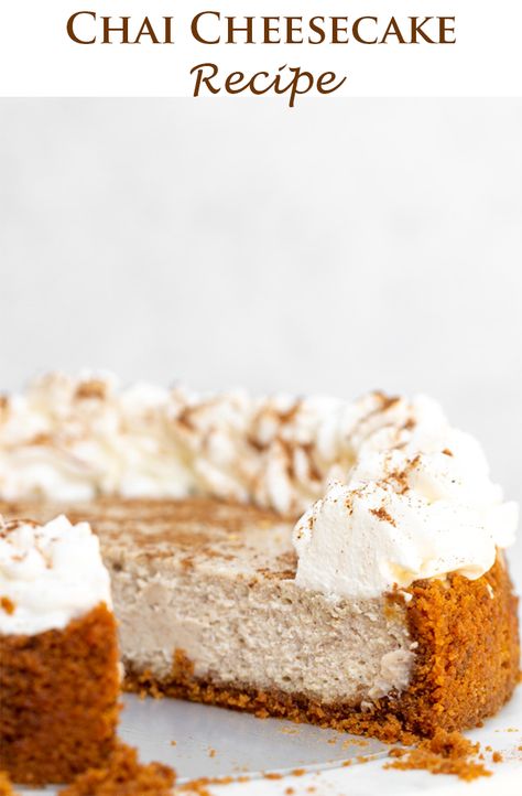 Creamy Cheesecake is filled with Chai Inspired Spices topped with fresh whipped cream all on top of a Speculous Cookie Base. This Chai Cheesecake recipe is the best!  #chaispicedessert #chaicheesecake #easycheesecakerecipe #cheesecakerecipe #confessionsofabakingqueen #cbqbakes  via @lizwaterson Chai Cheesecake, Fresh Whipped Cream, Cookie Base, Best Cheesecake, Easy Cheesecake Recipes, Creamy Cheesecake, Cheesecake Recipe, Savoury Cake, Cheesecake Recipes