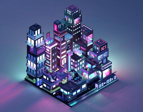 Neon Retro on Behance Voxel Building, Minecraft Cyberpunk, Cyberpunk Building, Minecraft Modern City, Virtual City, Cube World, Anime Pixel, City Life Photography, Neon Retro