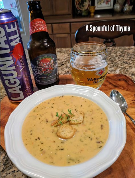 A Spoonful of Thyme: Ale and Cheddar Soup Steak And Ale Chowder, Cheddar Ale Soup, Steak Ale Soup, Steak Ale And Cheddar Soup, Cheddar Ale Soup Crockpot, Steak And Ale Soup, Steak And Guinness Pie, Beer Soup, Steak And Ale