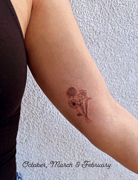 Parents Birth Flower Tattoo, Tattoo June Birth Month, Flowers Inner Arm Tattoo, Family Drawn Flower Bouquet Tattoo, Hand Drawn Flower Bouquet Tattoo, Birth Flowers Tattoo Placement, Family Bouquet Tattoo Placement, Hand Drawn Flower Tattoo Family, Birthday Flowers Bouquet Tattoo