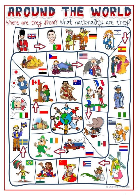 Around the world - board game Esl Board Games, Names Of Countries, Around The World Games, Have A Nice Week, Around The World Theme, Esl Games, English Teaching Materials, Countries And Flags, English Games