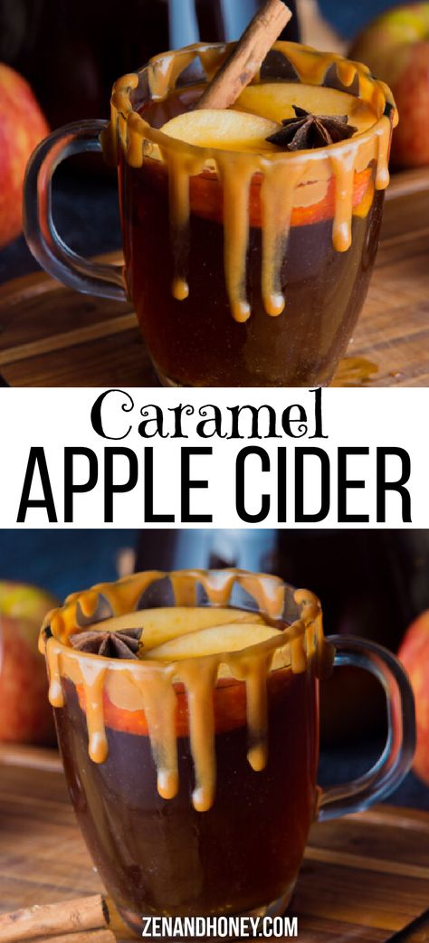 This sweet caramel apple cider is the perfect fall drink for those cozy night-ins! It's super easy to make with only a handful of ingredients. One of the best fall drinks ever. Apple Cider Fall Drinks, Caramel Apple Cider Recipe, Caramel Apple Cider, Apple Cider Drink, Cider Cocktail, Fall Drink Recipes, Fall Movie, Cider Drinks, Fun Drink Recipe