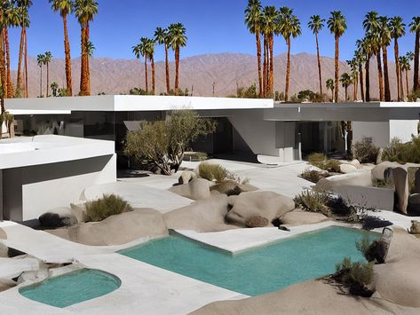 palm springs vibe Palm Springs House Exterior, Palm Springs Landscaping, Mid Century Modern Palm Springs, Palm Springs Pool, Palm Springs Houses, Palm Springs Mid Century Modern, Palm Springs Architecture, Palm Springs House, Mid Century Modern Exterior