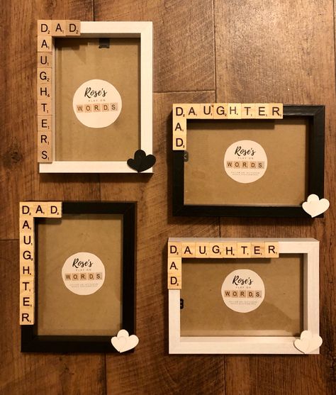 Scramble Tile Crafts, Projects With Scrabble Tiles, Letter Tile Crafts, Diy Scrabble Tiles Wall Art Dollar Tree, Scrabble Mirror, Family Photo Gift Ideas, Scrabble Pieces Crafts, Scrabble Tile Crafts Diy, Cadre Photo Diy