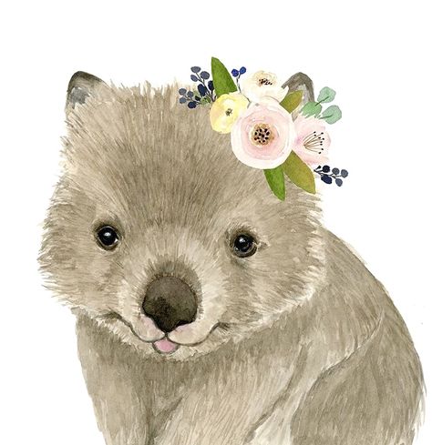 Wombat Painting, Native Watercolor, Wombat Illustration, Wombat Drawing, Cute Wombat, Baby Wombat, Australian Animal Nursery, Elephant Quilt, Baby Animal Drawings