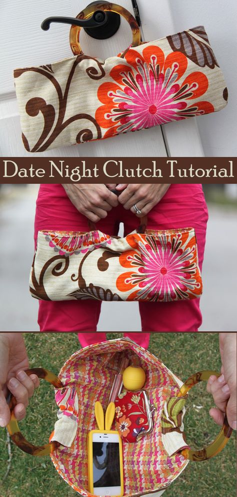 Date Night Ring Handled Clutch Tutorial Clutch Purse Pattern, Clutch Tutorial, Tote Tutorial, Clutch Pattern, Free Pdf Sewing Patterns, Sewing Tutorials Free, Blossom Print, Ring Handle, Fabric Tote