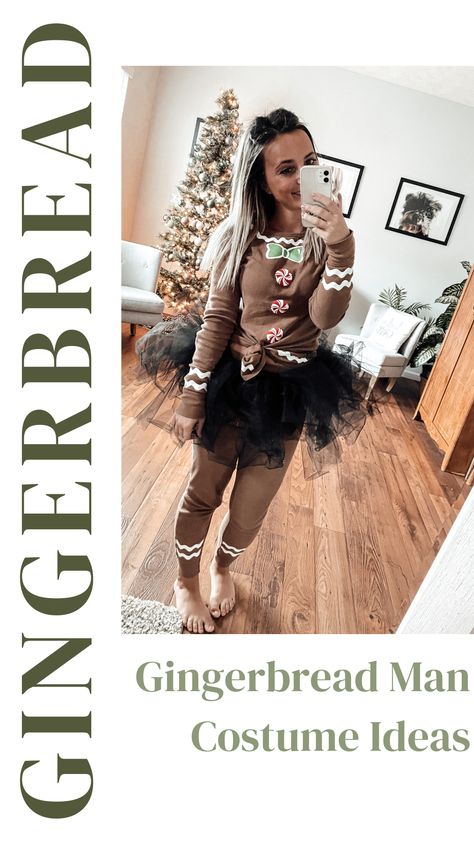 Gingerbread Costume Diy Women, Gingerbread Day At School Outfit, Womens Elf Costume Christmas Diy, Gingy Shrek Costume Diy Women, Gingerbread Man Costume Women, Gingerbread Inspired Outfit, Ginger Bread Man Costume Diy, Gingerbread Diy Costume, Gingerbread Costume Shrek