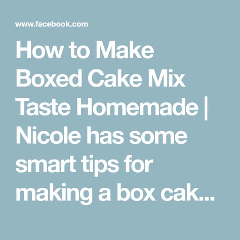 How to Make Boxed Cake Mix Taste Homemade | Nicole has some smart tips for making a box cake mix taste homemade. See if she can fool our professional tasters with her jazzed-up boxed cake! GET HER... | By MyRecipes | - I'm gonna show you 11 tricks to make your box cake mix taste homemade. At the end, we'll see if professional tasters can tell the difference between a homemade cake and box cake mix. But first, if you haven't subscribed to this channel, do so right now and click the bell so you never miss one of these exciting videos. (lively music) When you start with a box cake mix, you usually have to add oil, eggs and water. Those are our first three. Number one, in place of water, use milk. This is going to add some richness and just make it a little more moist. Number two, instead of o Betty Crocker Carrot Cake, Boxed Cake Mix Taste Homemade, Box Cake Mix Taste Homemade, Cake Mix Taste Homemade, How To Dr, Cafeteria Food, Moist Carrot Cakes, Cake Hacks, Boxed Cake