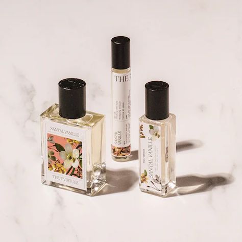 Santal Vanille Eau de Parfum - The 7 Virtues | Sephora 7 Virtues Santal Vanille, 10ml Perfume Packaging, 10ml Perfume Bottle, Perfume Design Ideas, Perfume Packaging Ideas, Body Oil Packaging, Fragrance Packaging Design, Luxury Perfume Packaging, The 7 Virtues