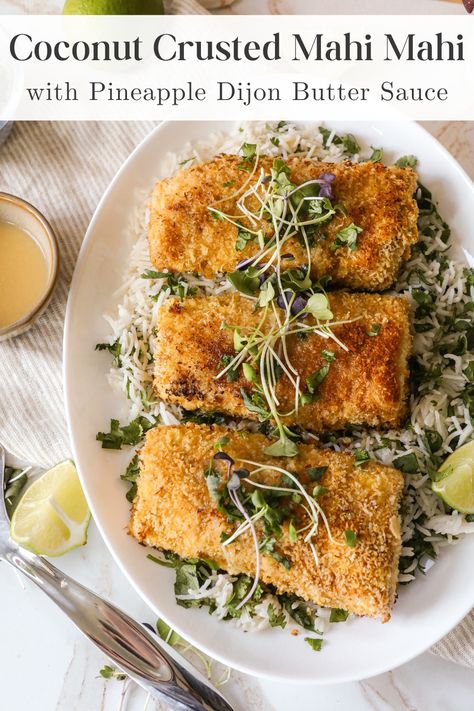 Coconut Crusted Mahi Mahi recipe Crusted Mahi Mahi, Mahi Recipes, Baked Mahi Mahi, Mahi Mahi Recipe, Garlic Shrimp Scampi, Mahi Mahi Recipes, Baked Shrimp Scampi, Shrimp Scampi Recipe, Scampi Recipe