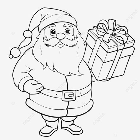 outlined santa claus cartoon character holding up a gift box vector hand drawn illustration winter Santa Claus Outline, Santa Outline, Gift Clipart, Santa Claus Cartoon, Santa Claus Vector, Santa Claus Clipart, Santa Clipart, How To Draw Santa, Box Vector