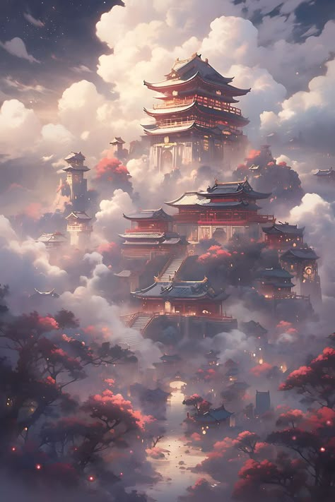 Pretty In Japanese, Mountain Castle, Magic: The Gathering, Pixel Art Background, Dreamy Artwork, Fantasy City, Fantasy Places, Cool Wallpapers Art, Fantasy Art Landscapes