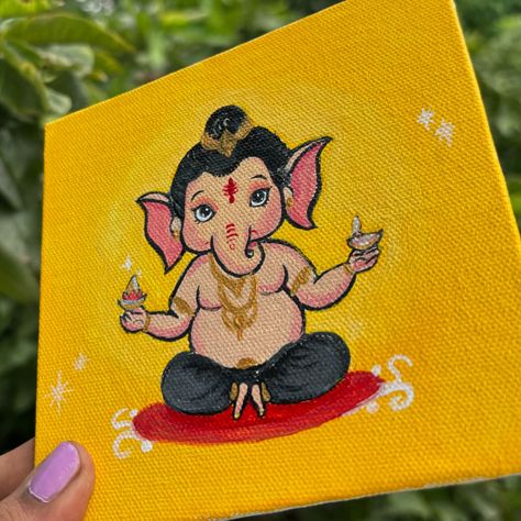 Dm to order ❤️ Ganesha, vinayaka chavithi, ganesh chaturthi #ganesha #ganeshchaturthi #vinayaka #vinayakachavithi #india Ganpati Canvas Painting, Chaturthi Ganesha, Vinayaka Chavithi, Big Rangoli, Basic Painting, Diwali Outfits, God Artwork, Indian Art Gallery, Big Rangoli Designs