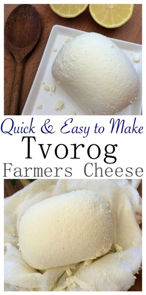 This Farmers Cheese recipe is such a time saver using lemon juice or vinegar. Also known as Tvorog, Quark, White Cheese, Gvina Levana. Easy Tvorog or Farmers Cheese (творог) Farmers Cheese Recipes, Cheese Recipes Homemade, Cheese Making Recipes, Goat Milk Recipes, Diy Cheese, Diy Easy Recipes, Farmers Cheese, White Cheese, Fresh Cheese