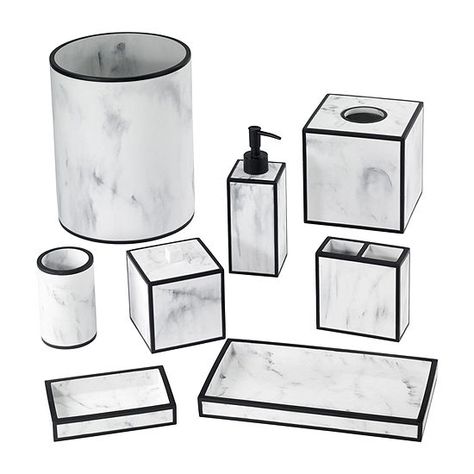 Avanti Jasper Resin Tumbler, Color: White Black - JCPenney White Bathroom Decor, Bathroom Tray, Bath Accessories Set, Black And White Marble, Vanity Tray, Black Line, Waste Basket, Kitchen Office, White Bathroom