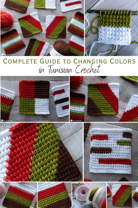 Tunisian Crochet Changing Colors, Tunisian Crochet Color Change, Tunisian Crochet Christmas Patterns, Mosaic Tunisian Crochet, Tunisian Crochet Two Colors, Tunisian Crochet Colorwork, Tunisian Colorwork, Tunisian Crochet Knit Stitch, Tunisian Crochet Sweater