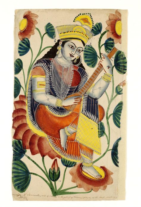 Nirmal Paintings, Bengal Painting, Tempera Art, Gods Photos Hindu, Saraswati Art, Kalighat Paintings, Kali Temple, Gods Photos, Saraswati Painting