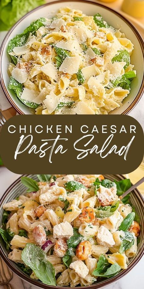 Craving a delicious and easy-to-make meal? This Chicken Caesar Pasta Salad is the perfect combination of tender chicken, creamy Caesar dressing, and al dente pasta, topped with crunchy croutons and Parmesan cheese. Perfect for family dinners, meal prep, or potlucks! 🥗✨ Packed with flavor and protein, it's a recipe everyone will love. #ChickenCaesarSalad #PastaLovers #QuickMeals #HealthyEats #DinnerIdeas #EasyRecipes 😋 Don't miss out—pin this for your next meal inspiration! Parmesan Pasta Salad, Creamy Caesar Dressing, Chicken Caesar Pasta, Summer Pasta Salad Recipes, Caesar Pasta Salad, Caesar Pasta, Chicken Caesar Pasta Salad, Cold Pasta Salad Recipes, Chicken Parmesan Pasta