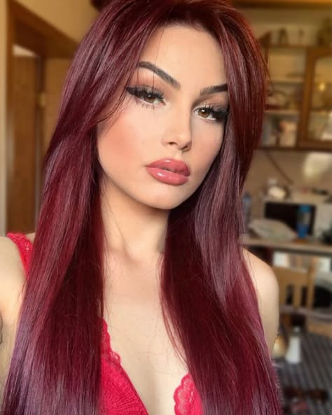 Red Hair And Makeup, Pelo Color Borgoña, Pelo Color Vino, Wine Hair Color, Hair Color Plum, Wine Hair, Red Hair Inspo, Hair Color Burgundy, Dark Red Hair