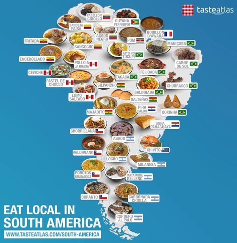 South American Food, Sushi In Japan, Traditional American Food, Pasta In Italy, Dishes Around The World, Map Of South America, Food Web Design, South American Recipes, Lomo Saltado