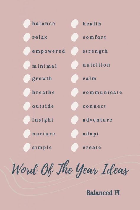 Choose a Word of the Year for the New Year - Balanced FI Balance Word Of The Year, Journal Prompts For A New Year, Word Of The Year 2024, New Year Savings Plan Money Challenge, Balance Word, Intentional Word Of The Year, Meaningful New Years Resolutions, One Word Inspiration, Achievable New Years Resolutions